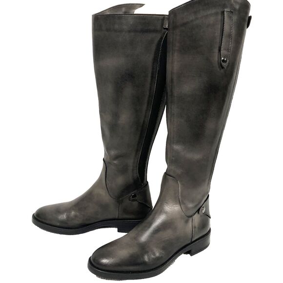 Emanuele Crasto Size 8.5 Gray Brown Leather Zipper Back Riding Boots Biker Tall - Picture 1 of 8